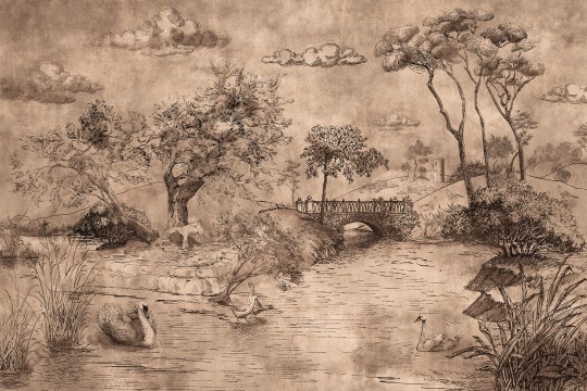 Lorenso TPA 0824 0106 06 Riveria - mural w roślinny krajobraz inspirowany starymi rycinami