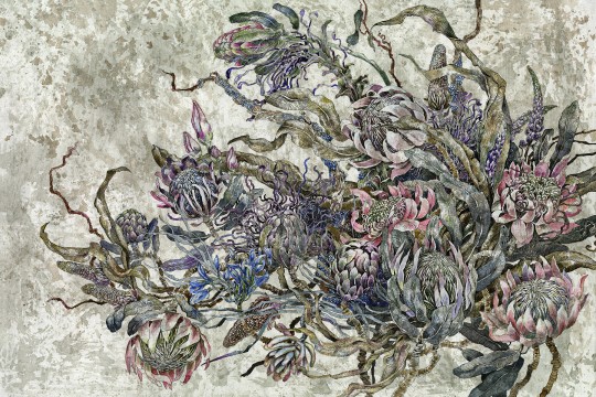 Lorenso TPA 0324 0081 00 Gleam - mural w egzotyczne kwiaty na betonowym tle