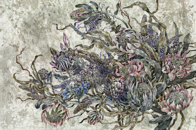 Lorenso TPA 0324 0081 00 Gleam - mural w egzotyczne kwiaty na betonowym tle