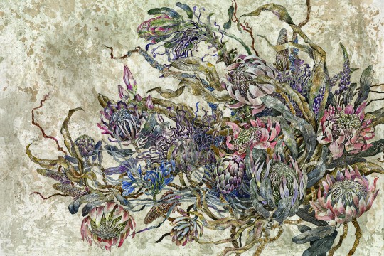 Lorenso TPA 0324 0081 01 Gleam - mural w egzotyczne kwiaty na betonowym tle