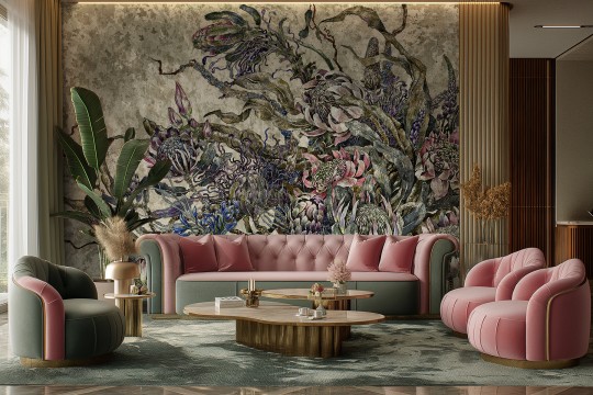 Lorenso TPA 0324 0081 01 Gleam - mural w egzotyczne kwiaty na betonowym tle