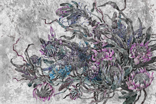 Lorenso TPA 0324 0081 02 Gleam - mural w egzotyczne kwiaty na betonowym tle