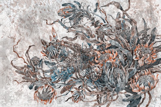 Lorenso TPA 0324 0081 05 Gleam - mural w egzotyczne kwiaty na betonowym tle