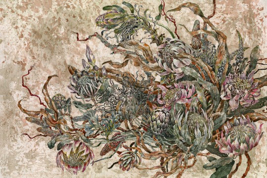 Lorenso TPA 0324 0081 06 Gleam - mural w egzotyczne kwiaty na betonowym tle