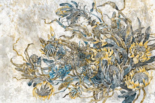 Lorenso TPA 0324 0081 09 Gleam - mural w egzotyczne kwiaty na betonowym tle