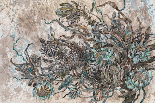 Lorenso TPA 0324 0081 10 Gleam - mural w egzotyczne kwiaty na betonowym tle