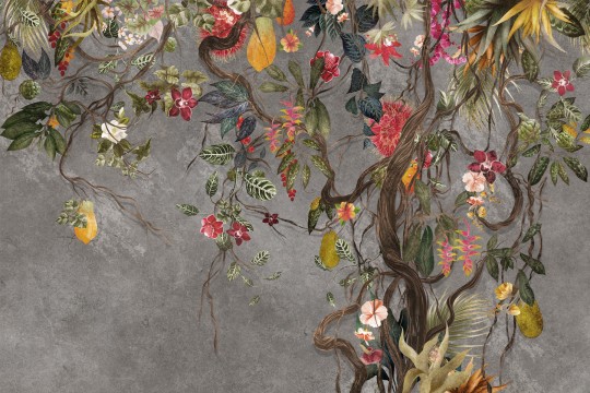 Lorenso TPA 0424 0082 00 Vinyz - mural w egzotyczne rośliny na betonowym tle