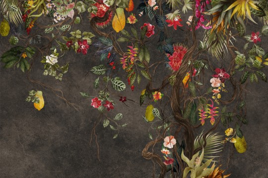 Lorenso TPA 0424 0082 01 Vinyz - mural w egzotyczne rośliny na betonowym tle