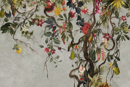 Lorenso TPA 0424 0082 05 Vinyz - mural w egzotyczne rośliny na betonowym tle