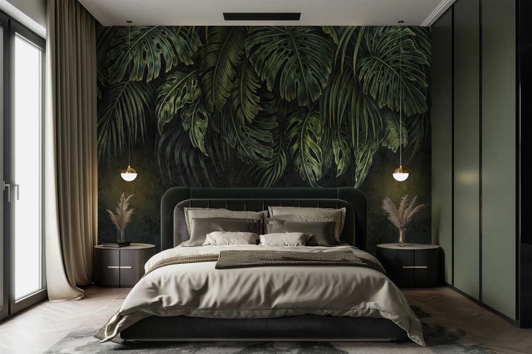 Lorenso TPA 1123 0027 00 Botany - mural w tropikalne liście na betonowym tle