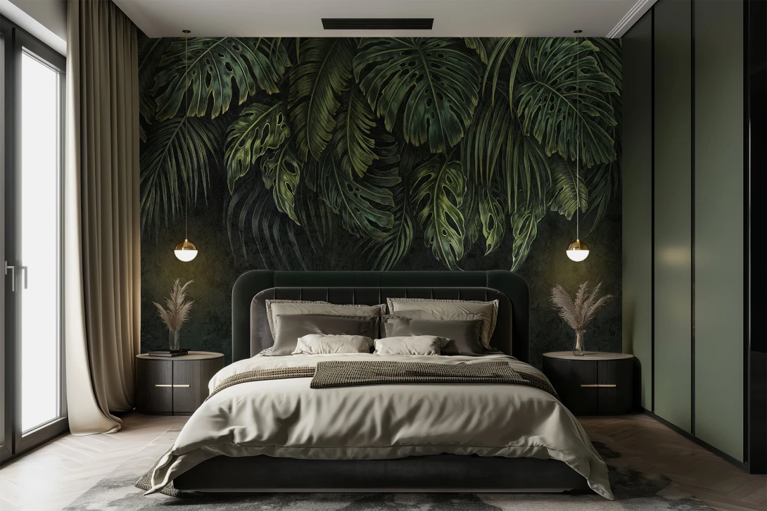 Lorenso TPA 1123 0027 01 Botany - mural w tropikalne liście na betonowym tle
