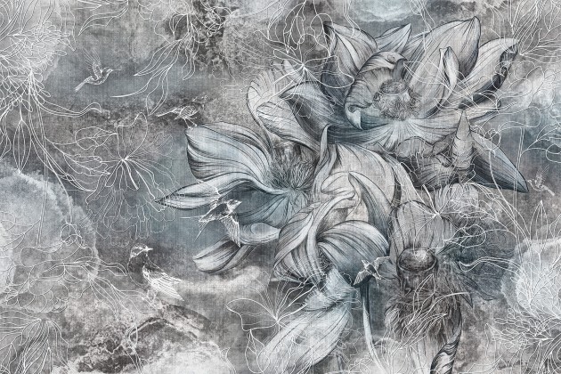 Lorenso TPA 0224 0068 00 Frevial - mural w szkice kwiatów i ptaków