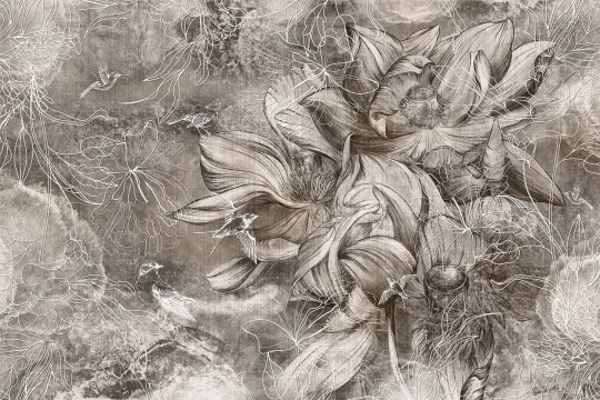 Lorenso TPA 0224 0068 01 Frevial - mural w szkice kwiatów i ptaków