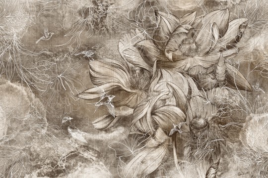 Lorenso TPA 0224 0068 03 Frevial - mural w szkice kwiatów i ptaków