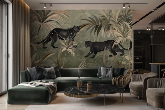 Lorenso TPA 1123 0005 00 Panthero - mural w pantery i egzotyczne liście