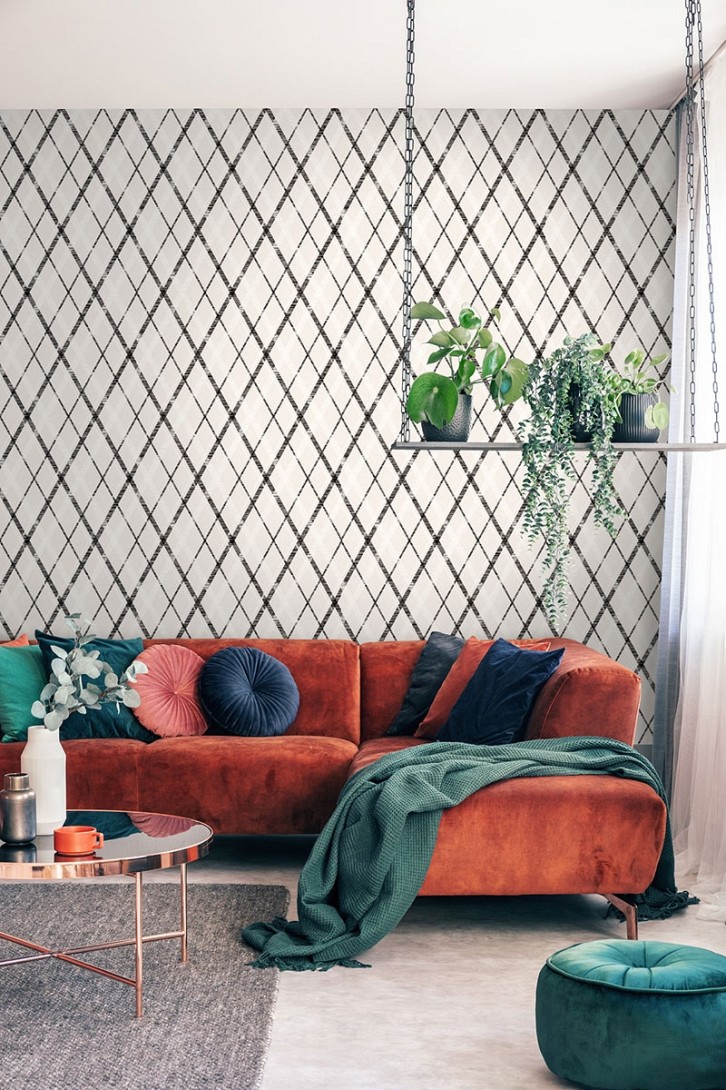 KT Exclusive KT10012 Sauvage - tapeta imitująca materiał we wzór rombów