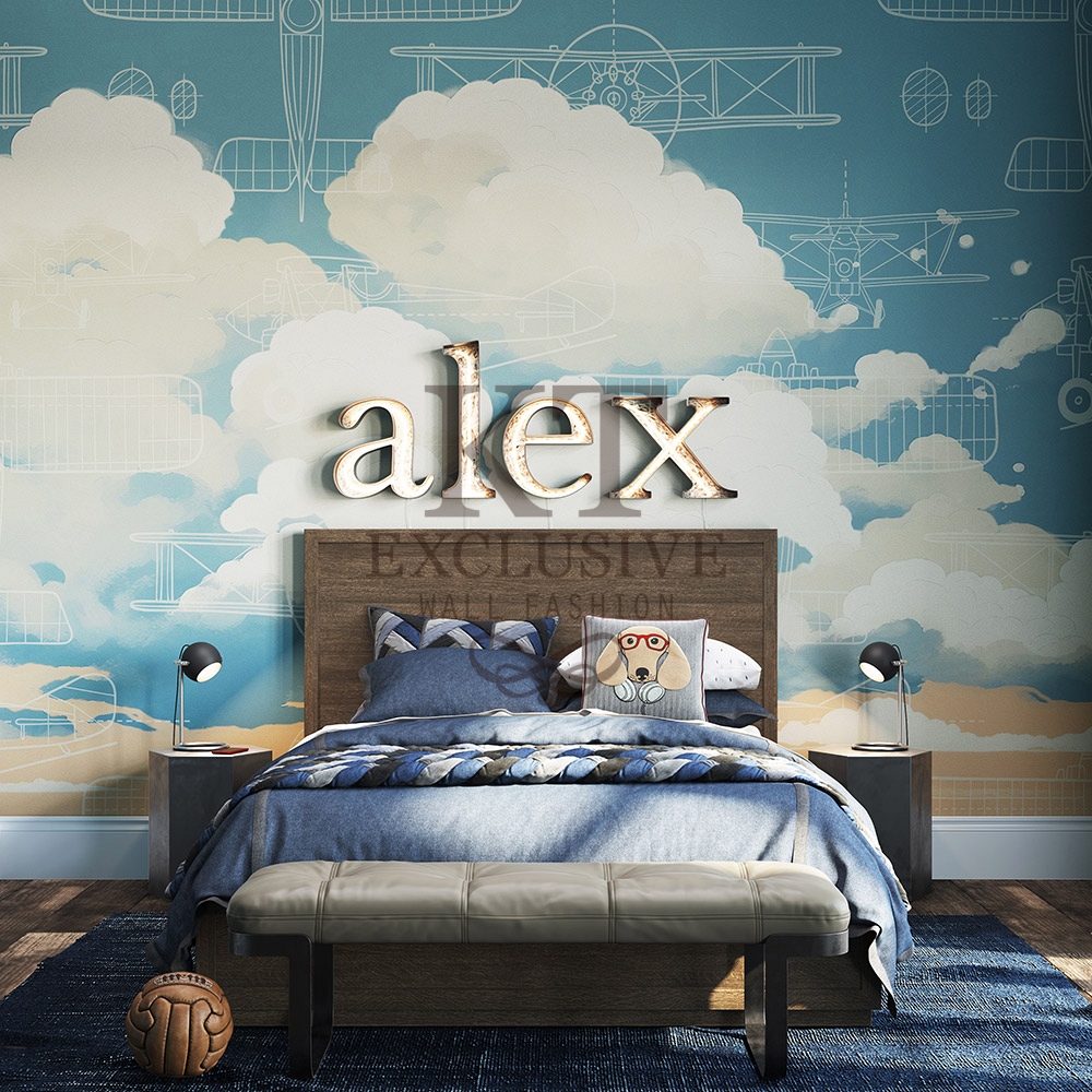 KT Exclusive 72147M Joy - mural dla dzieci w chmury i szkice samolotów