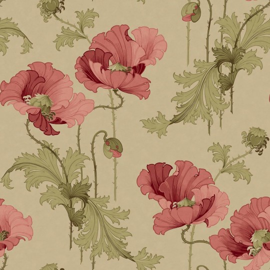 Boras Tapeter 9654W Vallmo Grand Red - mural w maki i liście