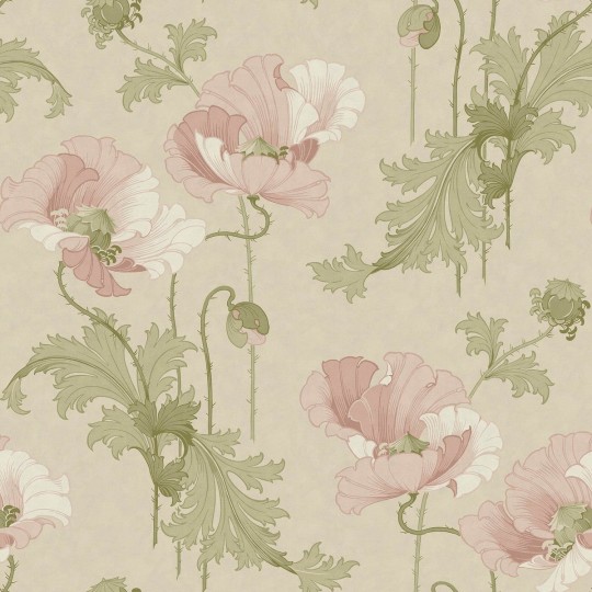 Boras Tapeter 9656W Vallmo Grand Pink - mural w maki i liście
