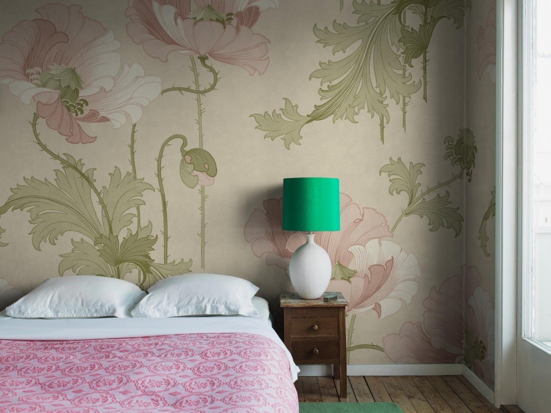 Boras Tapeter 9656W Vallmo Grand Pink - mural w maki i liście