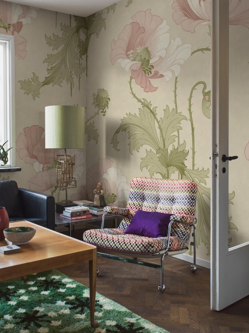 Boras Tapeter 9656W Vallmo Grand Pink - mural w maki i liście