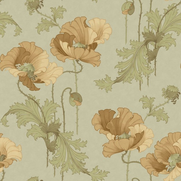 Boras Tapeter 9657W Vallmo Grand Yellow - mural w maki i liście