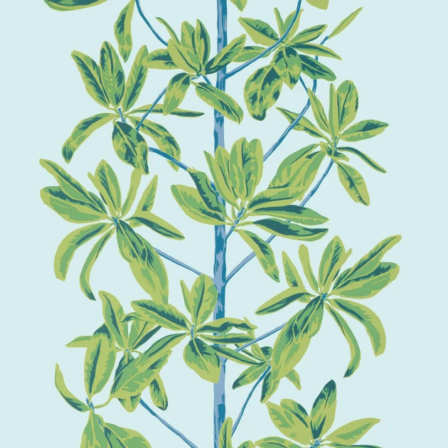 Thibaut T45033 Wanderlust Mangrove Tree Turquoise - tapeta w egzotyczne liście