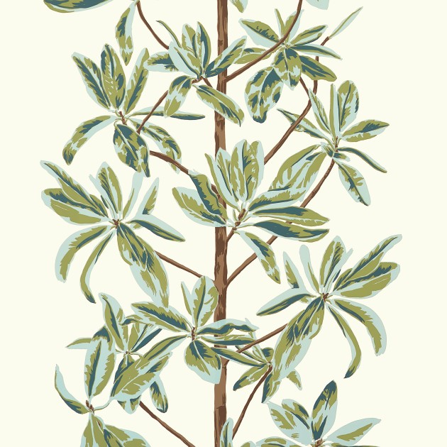Thibaut T45034 Wanderlust Mangrove Tree Sage - tapeta w egzotyczne liście