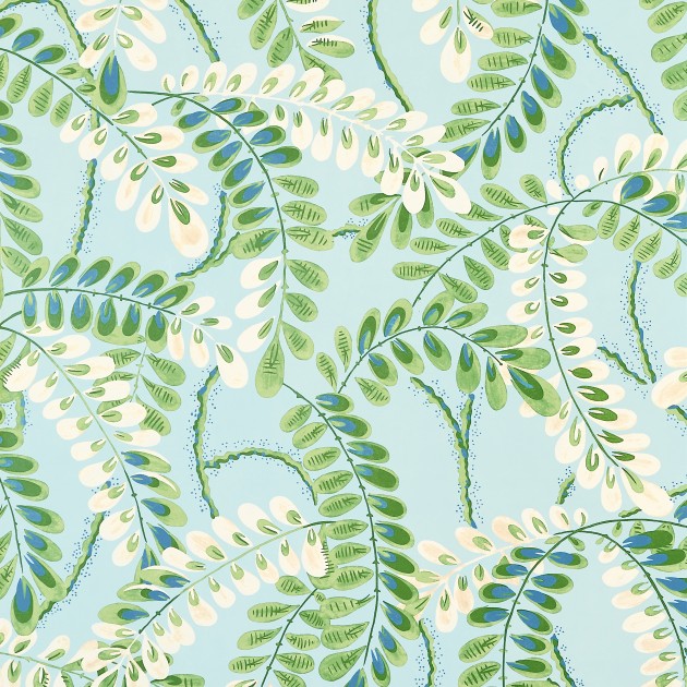 Thibaut T45040 Wanderlust Augusta Turquoise - tapeta w liście wisterii