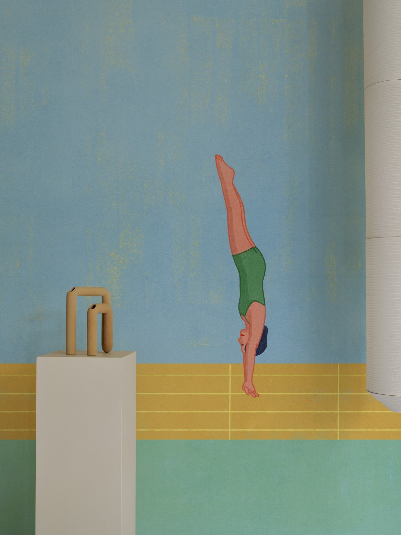 Wall & Deco WDOL2501 Contemporary 2025 Olimpia – mural z sylwetką kobiety wskakującej do basenu