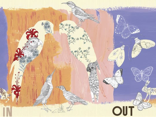 Wall & Deco WDIO2502 Contemporary 2025 In Out – mural w ptaki w orientalnym wydaniu