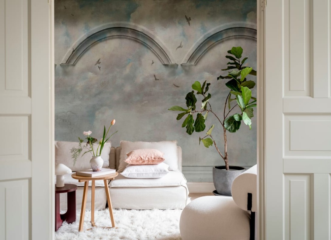 Rebel Walls R21014 Poetic Heavenly Arches Blue - mural w pejzaż nieba i łuki