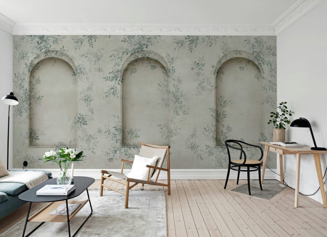 Rebel Walls R20997 Poetic Daydream Arches Blue - mural w łuki i liście