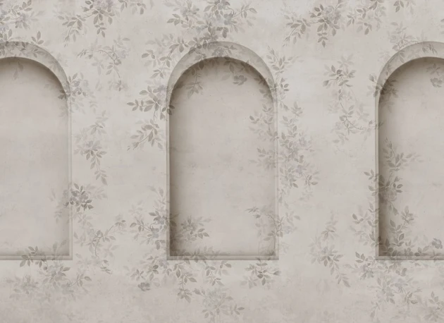 Rebel Walls R20999 Poetic Daydream Arches Gray - mural w łuki i liście