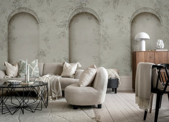 Rebel Walls R20999 Poetic Daydream Arches Gray - mural w łuki i liście