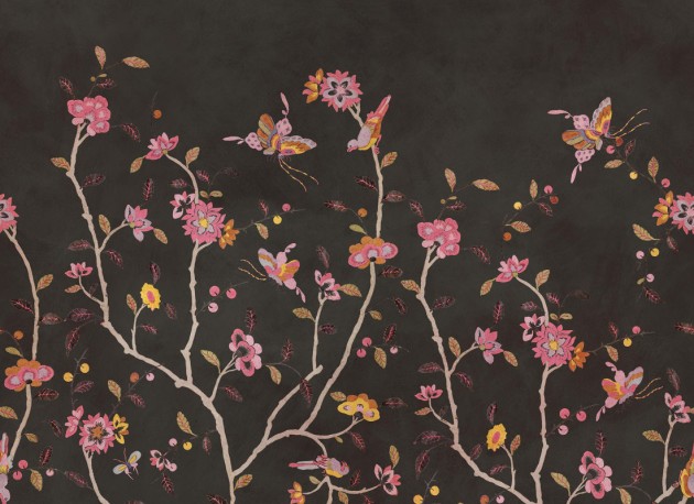 Rebel Walls R20362 Poetic Whispering Petals Black - mural w ręcznie malowane kwiaty