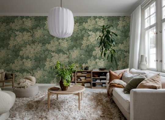 Rebel Walls R21351 Poetic Vintage Foliage Light Green - mural imitujący tkaninę w liście