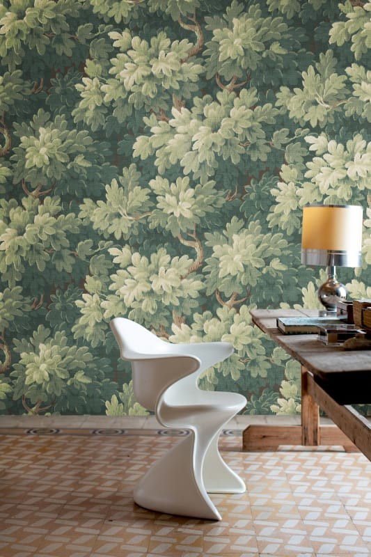 Rebel Walls R21353 Poetic Vintage Foliage Green - mural imitujący tkaninę w liście