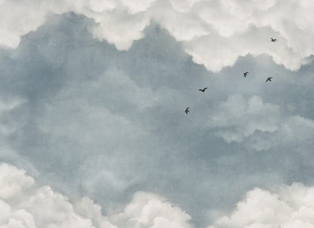 Rebel Walls R20993 Poetic Sky of Clouds Blue Birds - mural w ręcznie malowany pejzaż nieba