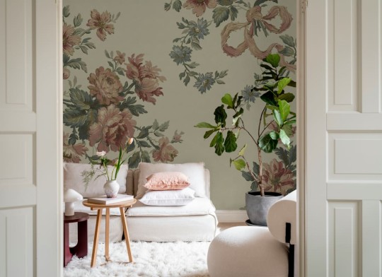 Rebel Walls R20990 Poetic Vintage Bow Pink - mural w kwiaty w stylu vintage