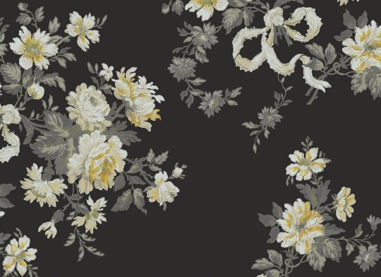 Rebel Walls R20992 Poetic Vintage Bow Black - mural w kwiaty w stylu vintage