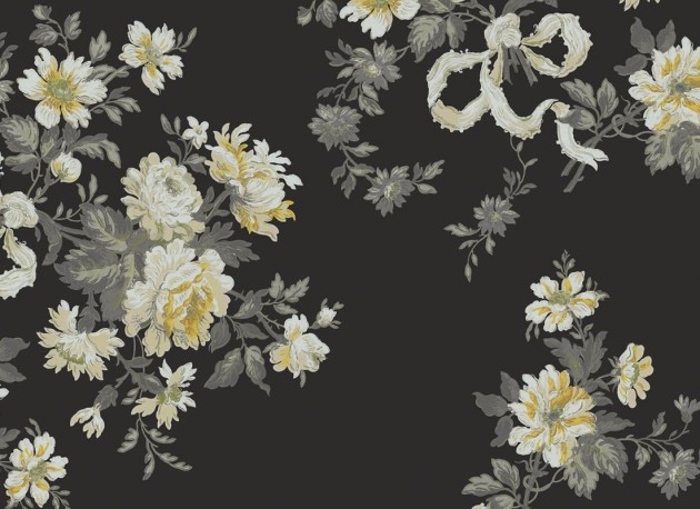 Rebel Walls R20992 Poetic Vintage Bow Black - mural w kwiaty w stylu vintage