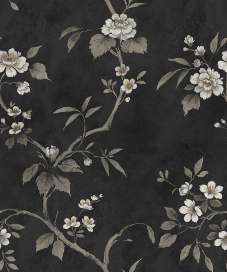 Rebel Walls R20988 Poetic Poetic Flora Black - mural w ręcznie malowane gałęzie i kwiaty