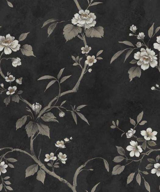Rebel Walls R20988 Poetic Poetic Flora Black - mural w ręcznie malowane gałęzie i kwiaty