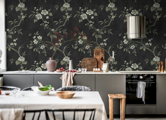 Rebel Walls R20988 Poetic Poetic Flora Black - mural w ręcznie malowane gałęzie i kwiaty