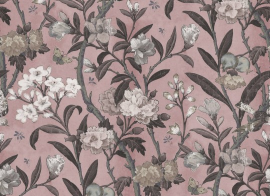 Rebel Walls R20983 Poetic Winding Bloom Summer Pink - mural w vintage kwiaty