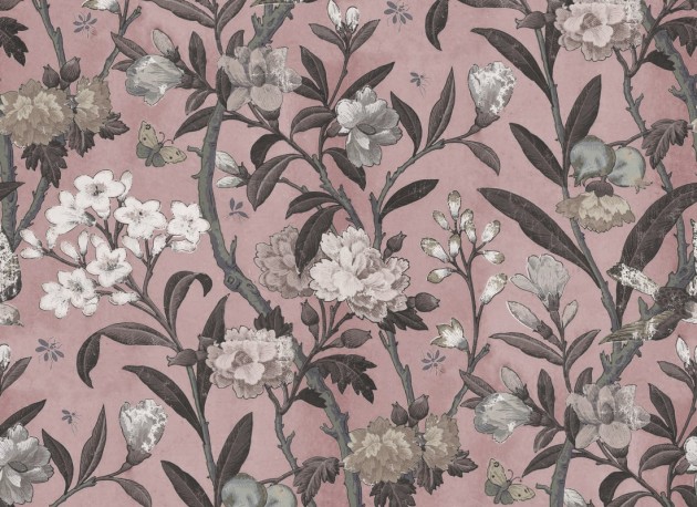 Rebel Walls R20983 Poetic Winding Bloom Summer Pink - mural w vintage kwiaty