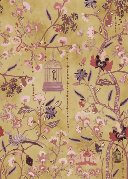 Rebel Walls R20976 Poetic Mystic Garden Yellow - mural w smoki i kwiaty
