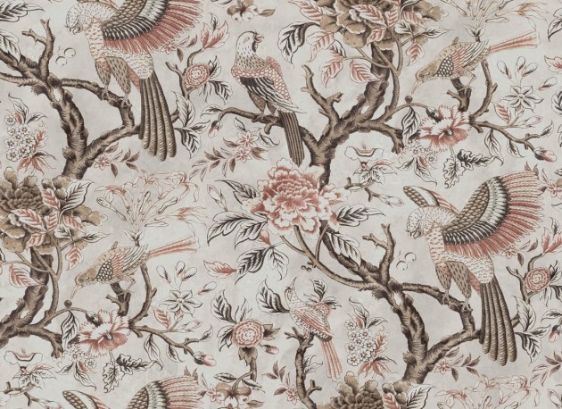 Rebel Walls R20969 Poetic Wings in Bloom Beige - mural w ptaki i kwiaty o fakturze tkaniny