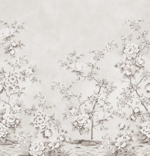 Rebel Walls R20357 Poetic Floral Chinoiserie Gray - mural w kwiaty w stylu chinoiserie